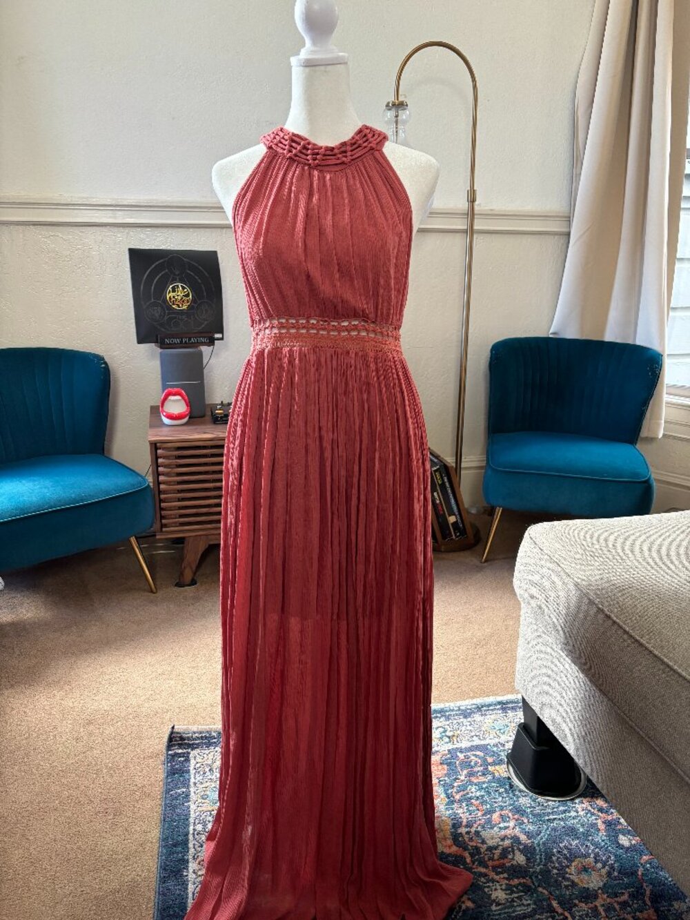 ILLA ILLA Dusty Rose Halter Open Back Maxi Dress L
